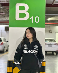 Black Air Printed Half Zipper Charcoal Shirt