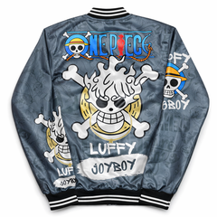 ๐ฅ One Piece Luffy โJoyโ Grey Bomber Jacket โ Anime Streetwear Edition