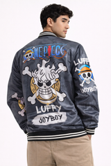 ๐ฅ One Piece Luffy โJoyโ Grey Bomber Jacket โ Anime Streetwear Edition