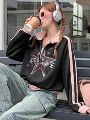 Korean StarWave Retro Zip-Up Sweatshirt