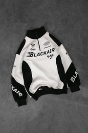Black Air Printed Half Zipper White Sweatshirt