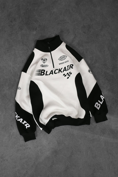 Black Air Printed Half Zipper White Sweatshirt