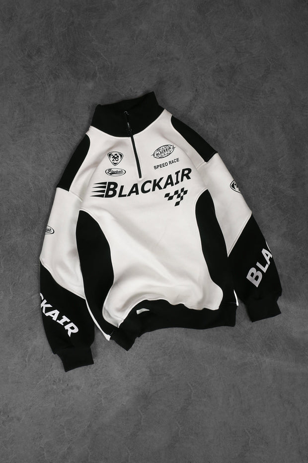 Black Air Printed Half Zipper White Sweatshirt