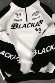 Black Air Printed Half Zipper White Sweatshirt