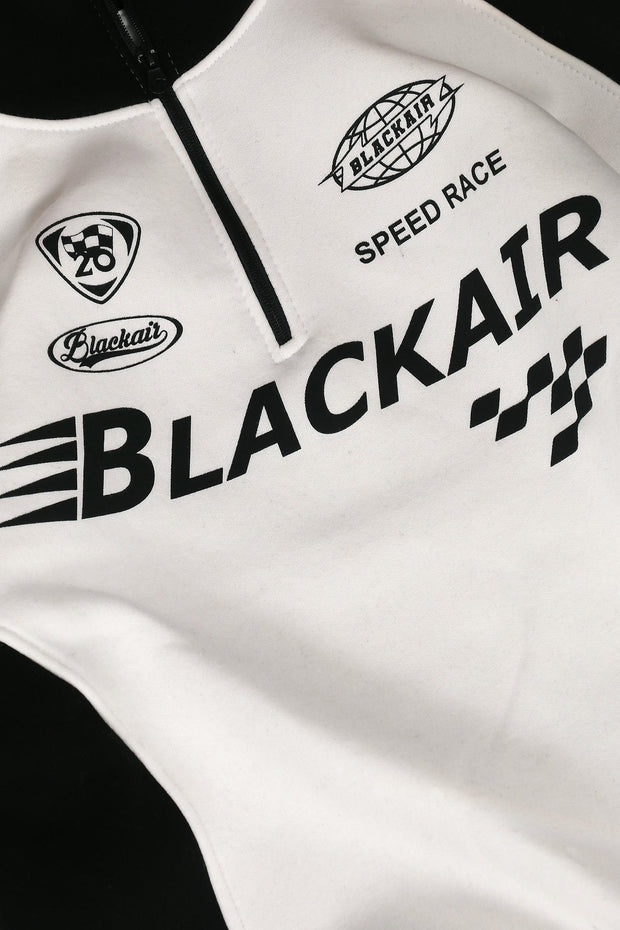 Black Air Printed Half Zipper White Sweatshirt