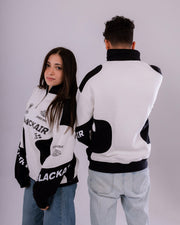 Black Air Printed Half Zipper White Sweatshirt