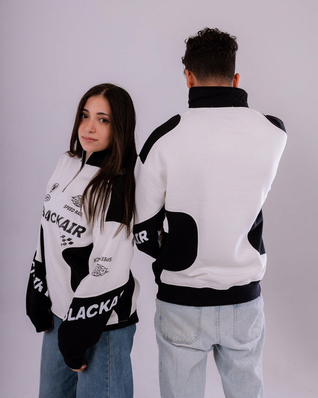Black Air Printed Half Zipper White Sweatshirt