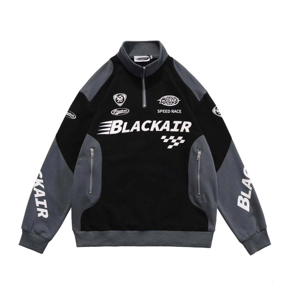 Black Air Printed Half Zipper Charcoal Shirt