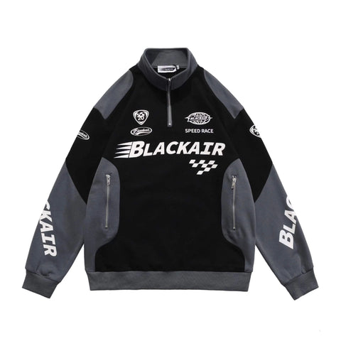 Black Air Printed Half Zipper Charcoal Shirt