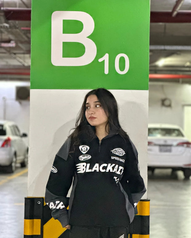Black Air Printed Half Zipper Charcoal Shirt