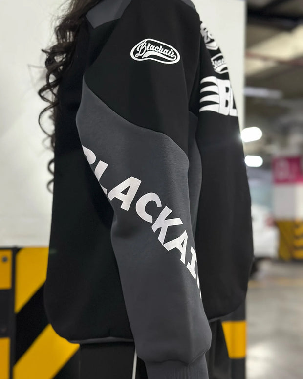 Black Air Printed Half Zipper Charcoal Shirt
