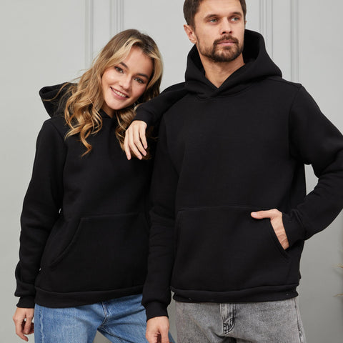 Unisex Plain Black Hoodie
