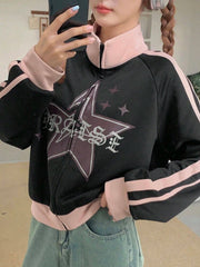 Korean StarWave Retro Zip-Up Sweatshirt