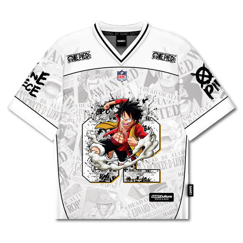 🌀 Monkey D. Luffy – White Edition Oversized Jersey